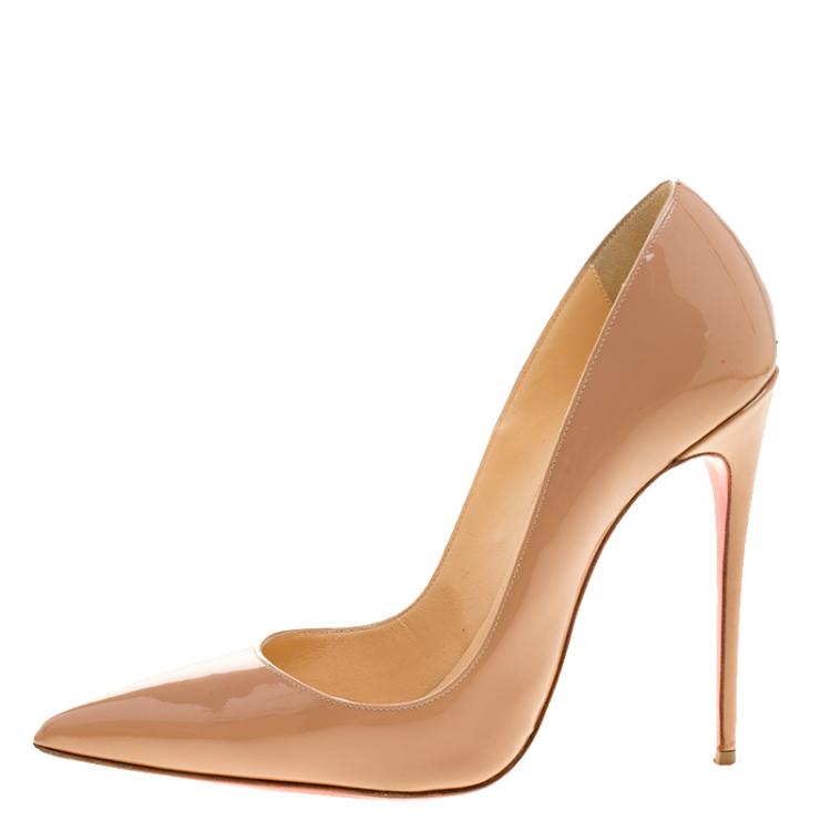 Pre Owned Christian Louboutin Beige Patent Leather So Kate Pumps Size 38