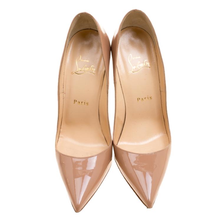 Pre Owned Christian Louboutin Beige Patent Leather So Kate Pumps Size 38