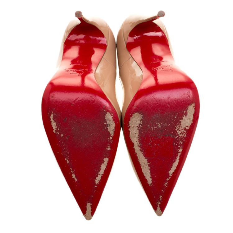Pre Owned Christian Louboutin Beige Patent Leather So Kate Pumps Size 38