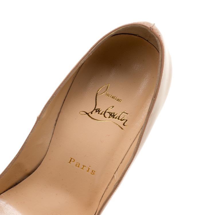 Pre Owned Christian Louboutin Beige Patent Leather So Kate Pumps Size 38