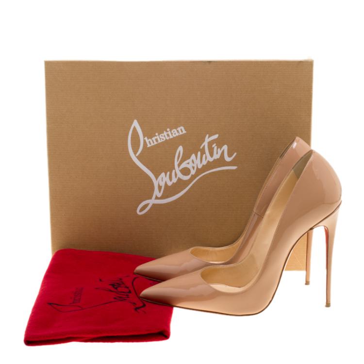 Pre Owned Christian Louboutin Beige Patent Leather So Kate Pumps Size 38