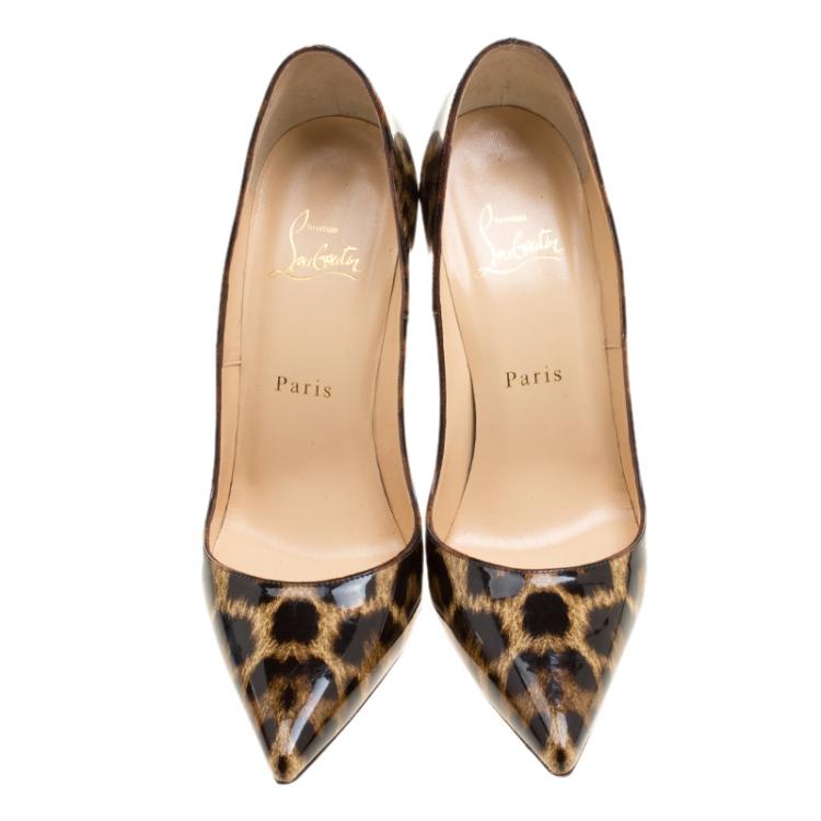 مملوكة مسبقًا Christian Louboutin Beige Leopard Print Patent Leather So Kate Pumps Size 38