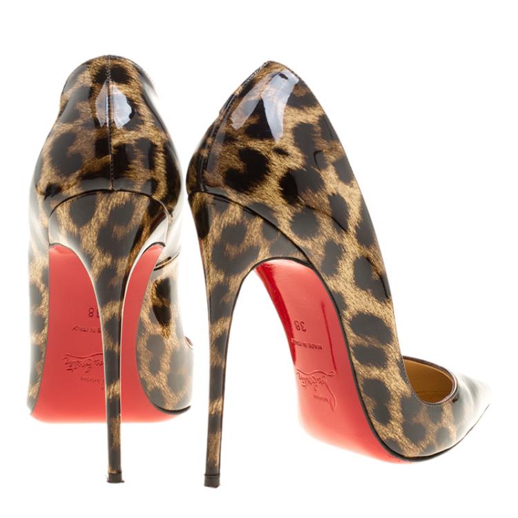 مملوكة مسبقًا Christian Louboutin Beige Leopard Print Patent Leather So Kate Pumps Size 38