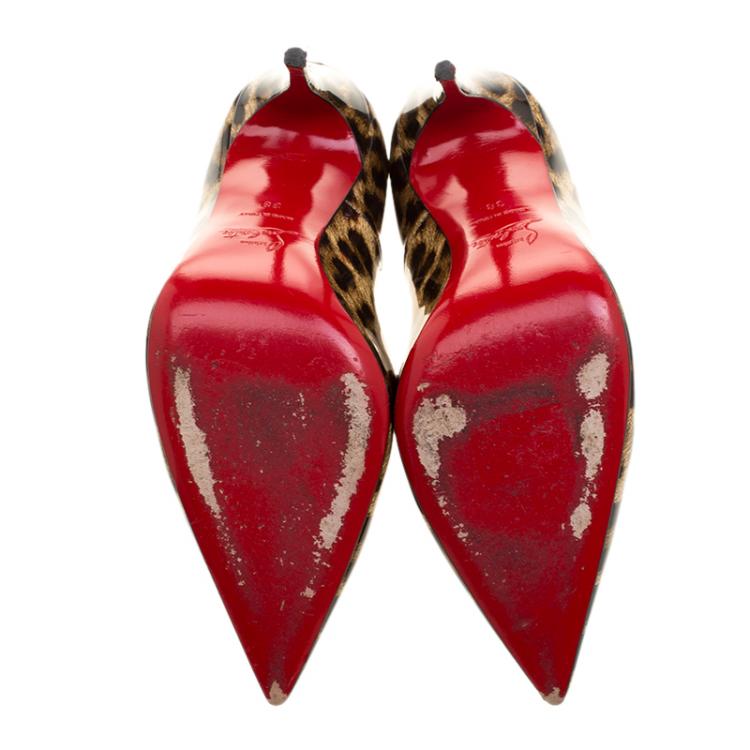 مملوكة مسبقًا Christian Louboutin Beige Leopard Print Patent Leather So Kate Pumps Size 38
