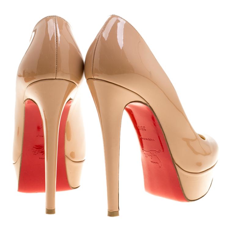 Pre Owned Christian Louboutin Beige Patent Leather Bianca Platform Pumps Size 35.5