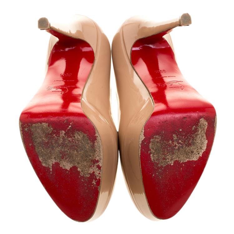Pre Owned Christian Louboutin Beige Patent Leather Bianca Platform Pumps Size 35.5