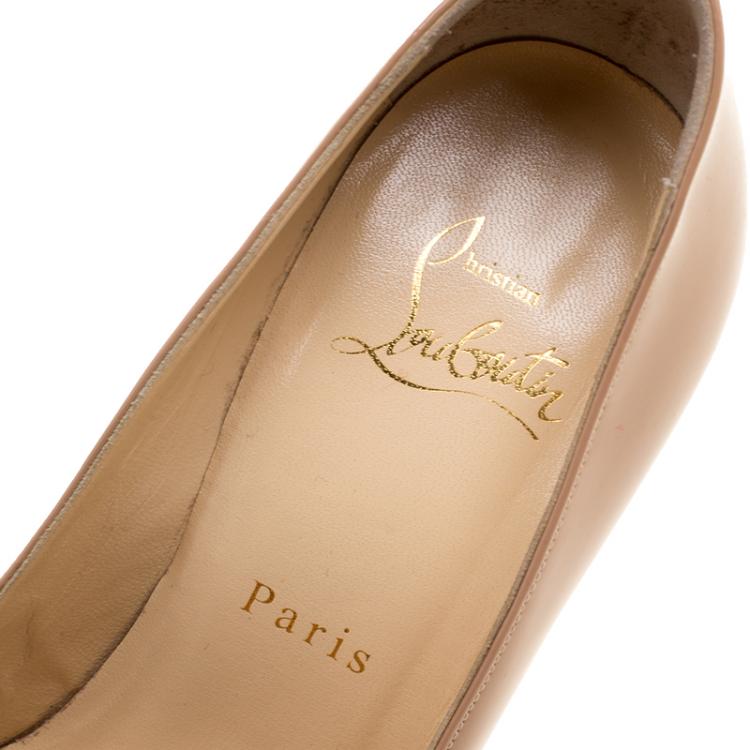 Pre Owned Christian Louboutin Beige Patent Leather Bianca Platform Pumps Size 35.5