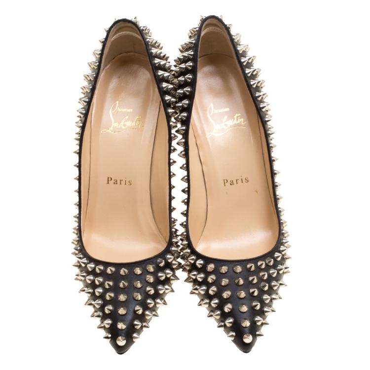 Pre Owned Christian Louboutin Black Leather Pigalle Spikes Pumps Size 37