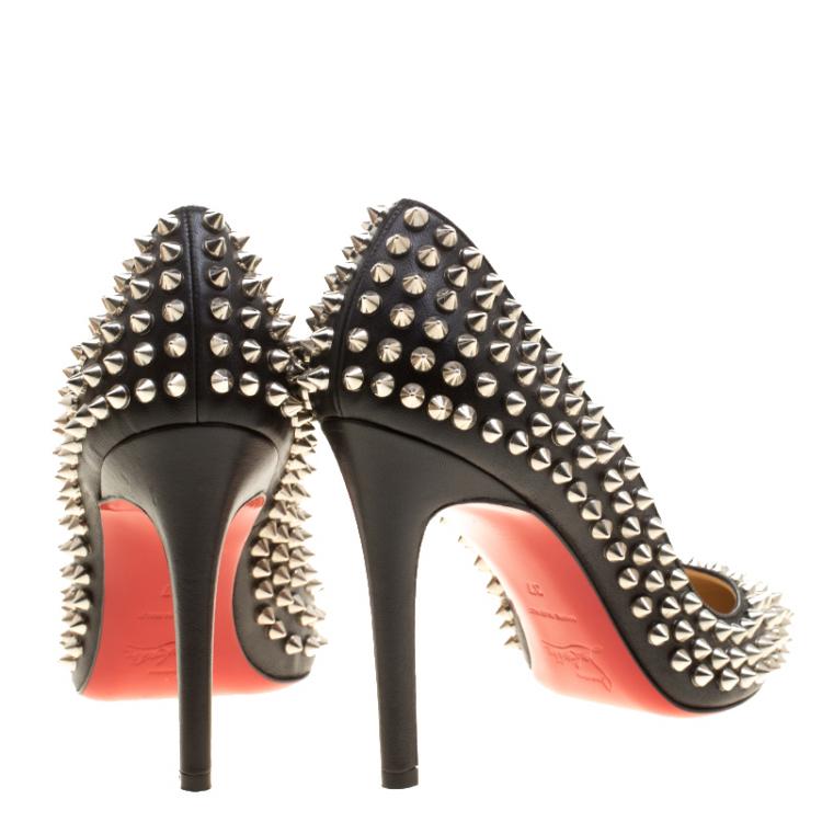 Pre Owned Christian Louboutin Black Leather Pigalle Spikes Pumps Size 37