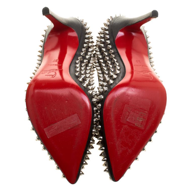 Pre Owned Christian Louboutin Black Leather Pigalle Spikes Pumps Size 37