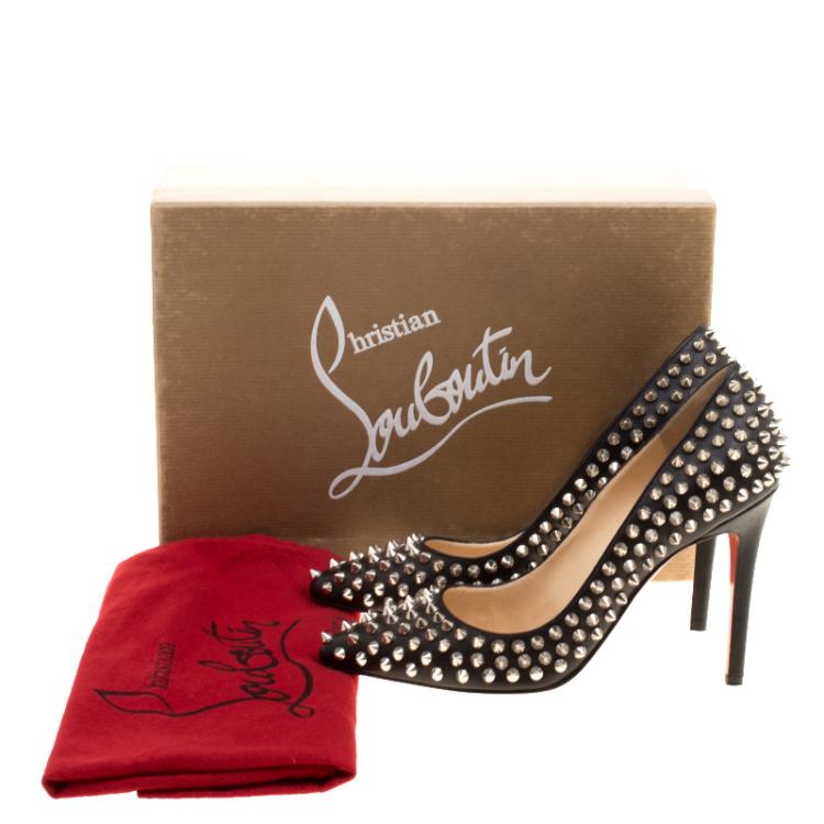 Pre Owned Christian Louboutin Black Leather Pigalle Spikes Pumps Size 37