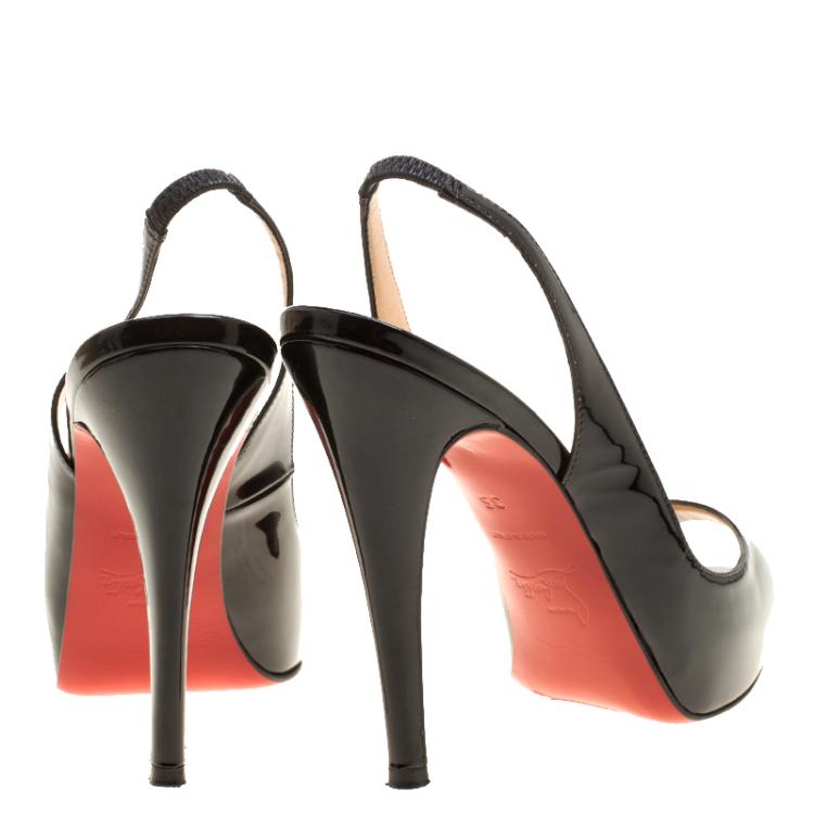 Pre Owned Christian Louboutin Black Patent Leather Private Number Peep Toe Slingback Sandals Size 35