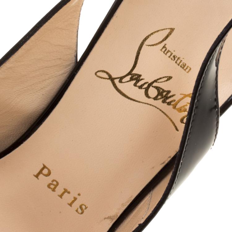 Pre Owned Christian Louboutin Black Patent Leather Private Number Peep Toe Slingback Sandals Size 35