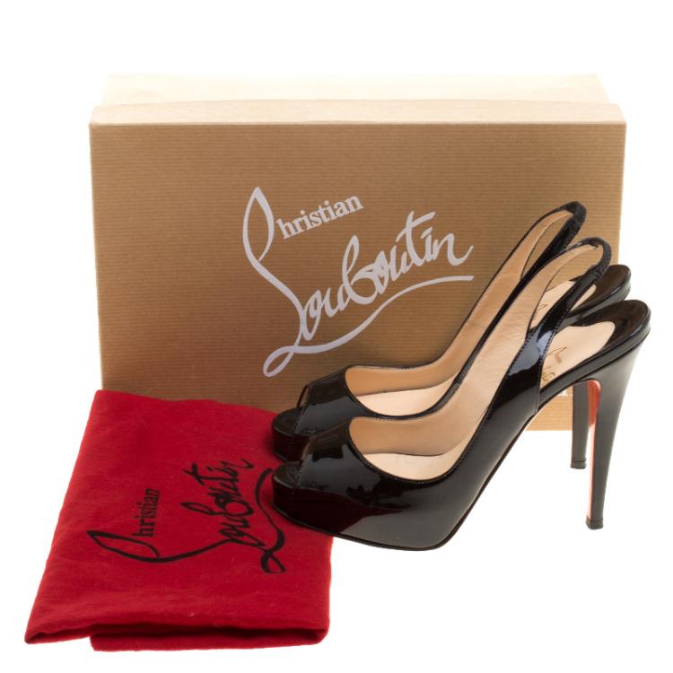 Pre Owned Christian Louboutin Black Patent Leather Private Number Peep Toe Slingback Sandals Size 35