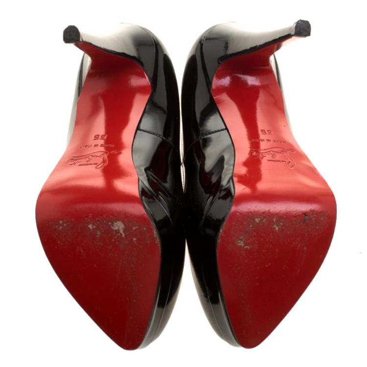Pre Owned Christian Louboutin Black Patent Platform Pumps Size 35