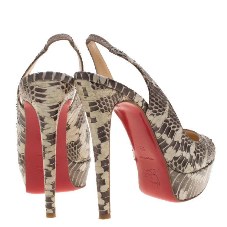 Pre Owned Christian Louboutin Two Tone Python Leather Bianca Platform Slingback Sandals Size 35