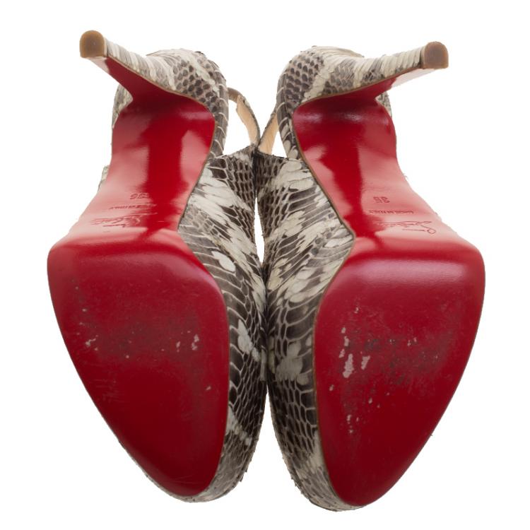 Pre Owned Christian Louboutin Two Tone Python Leather Bianca Platform Slingback Sandals Size 35