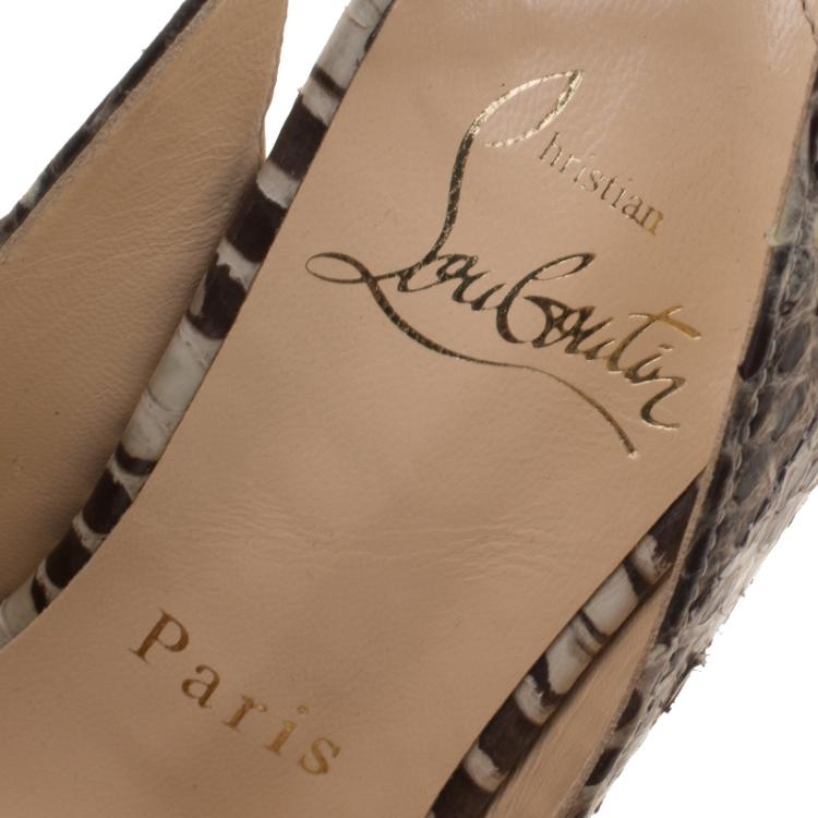 Pre Owned Christian Louboutin Two Tone Python Leather Bianca Platform Slingback Sandals Size 35