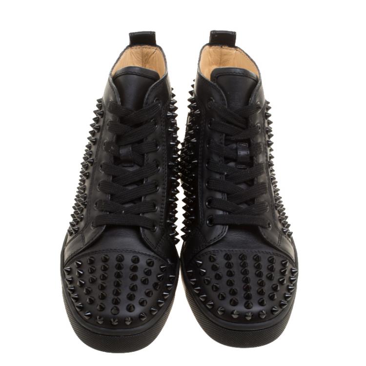 Pre Owned Christian Louboutin Black Leather Louis Spikes High Top Sneakers Size 39