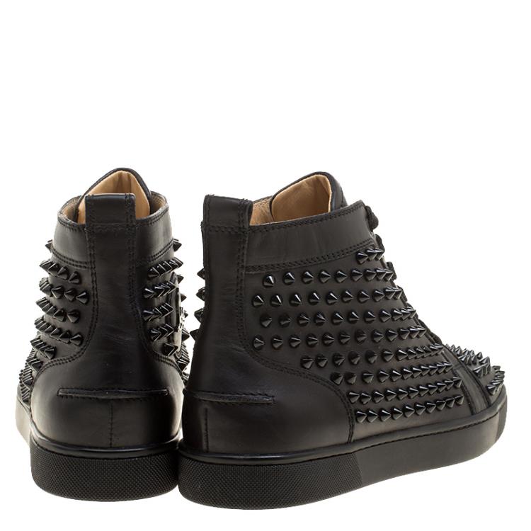 Pre Owned Christian Louboutin Black Leather Louis Spikes High Top Sneakers Size 39