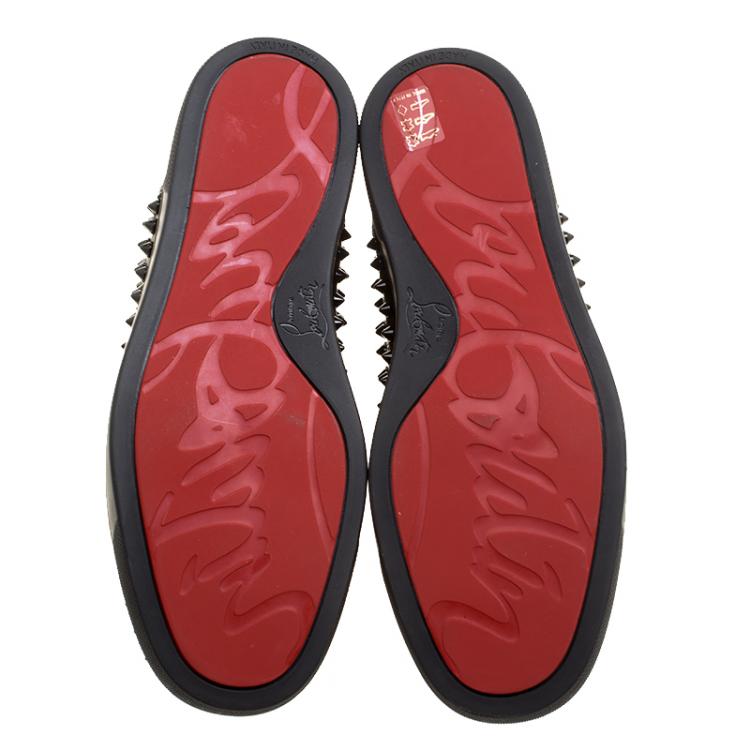 Pre Owned Christian Louboutin Black Leather Louis Spikes High Top Sneakers Size 39