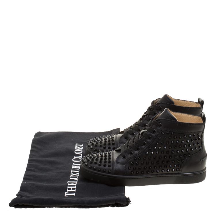 Pre Owned Christian Louboutin Black Leather Louis Spikes High Top Sneakers Size 39