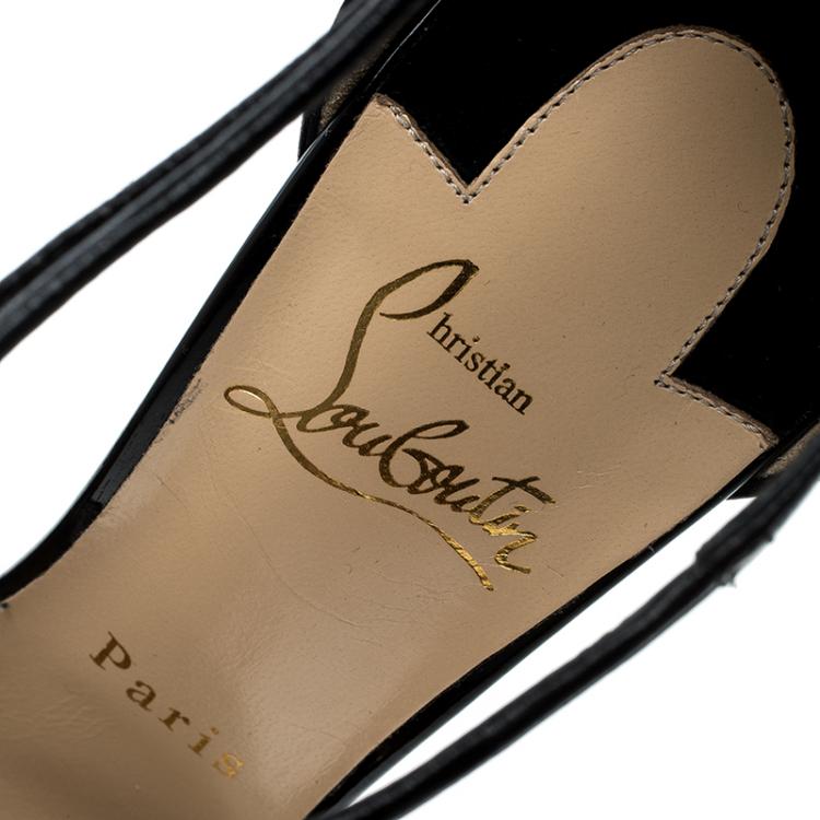 Pre Owned Christian Louboutin Black Lace T-Strap Salonu Sandals Size 37.5