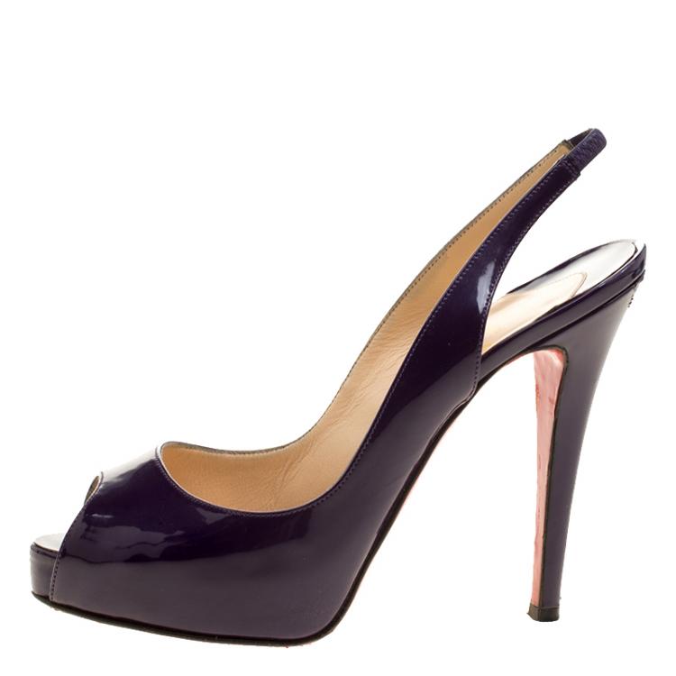 Pre Owned Christian Louboutin Purple Patent Leather Private Number Slingback Platform Sandals Size 36