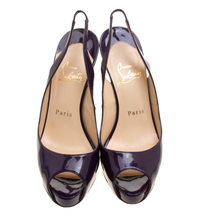 Pre Owned Christian Louboutin Purple Patent Leather Private Number Slingback Platform Sandals Size 36