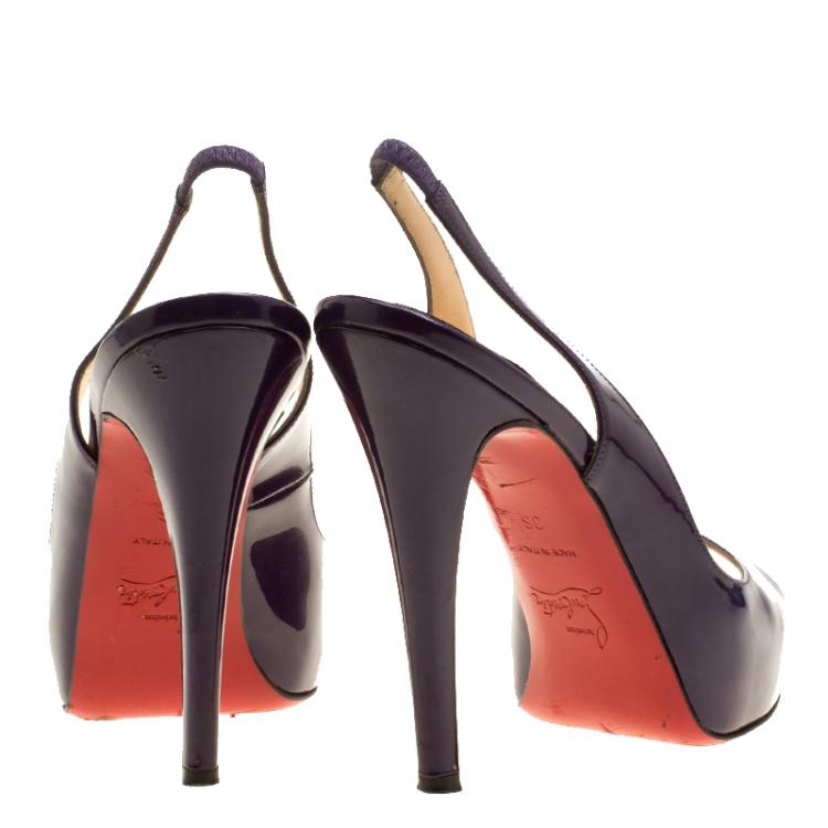 Pre Owned Christian Louboutin Purple Patent Leather Private Number Slingback Platform Sandals Size 36