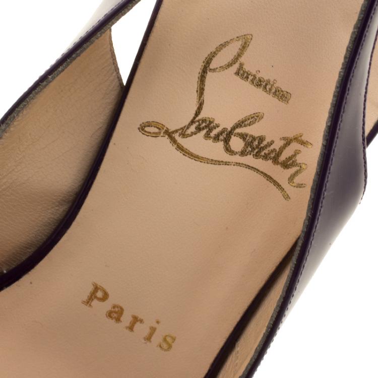 Pre Owned Christian Louboutin Purple Patent Leather Private Number Slingback Platform Sandals Size 36