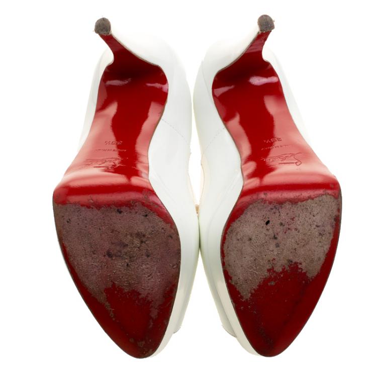 مملوكة مسبقًا Christian Louboutin White Patent Leather New Very Prive Peep Toe Platform Pumps Size 38.5