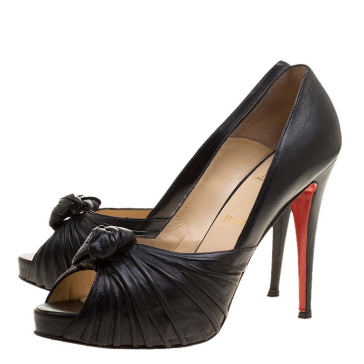 Pre Owned Christian Louboutin Black Leather Lady Gres Peep Toe Platform Pumps Size 42