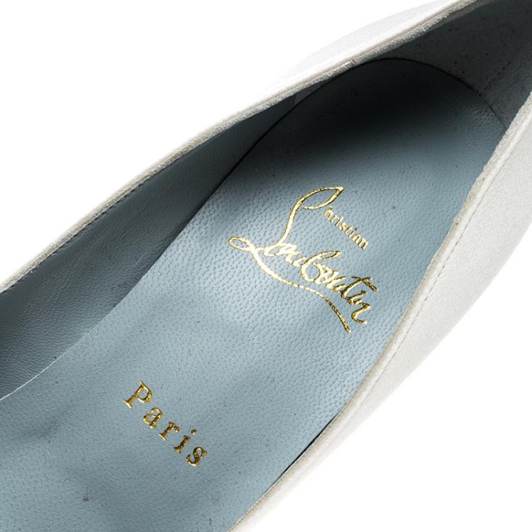 Pre Owned Christian Louboutin Cream Satin Madame Butterfly Peep Toe Pumps Size 36.5