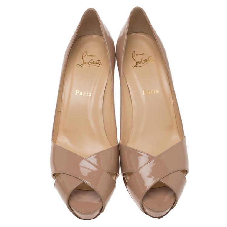 Pre Owned Christian Louboutin Beige Patent Leather Shelley Criss Cross Pumps Size 40