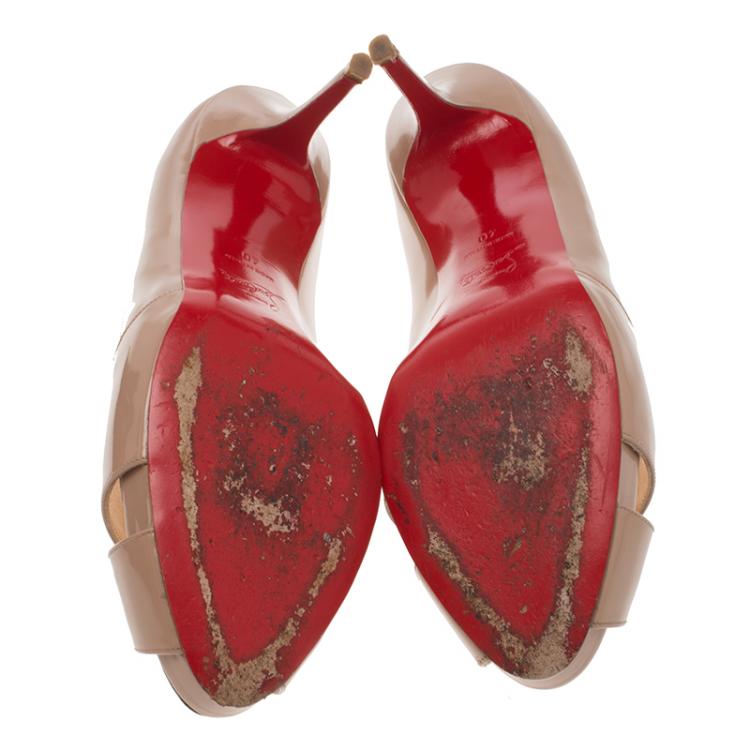 Pre Owned Christian Louboutin Beige Patent Leather Shelley Criss Cross Pumps Size 40