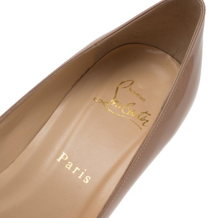 Pre Owned Christian Louboutin Beige Patent Leather Shelley Criss Cross Pumps Size 40