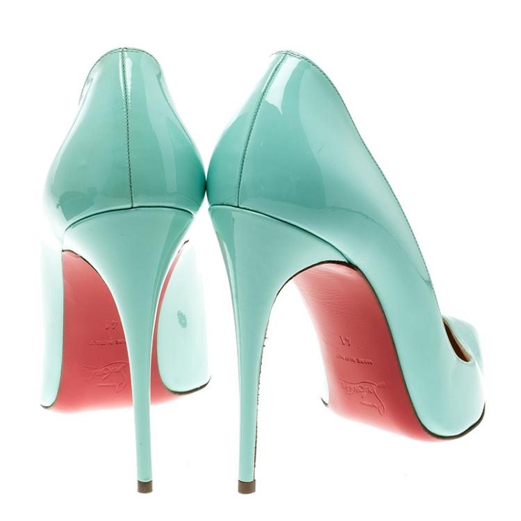Pre Owned Christian Louboutin Mint Green Patent Leather Pigalle Pointed Toe Pumps Size 41