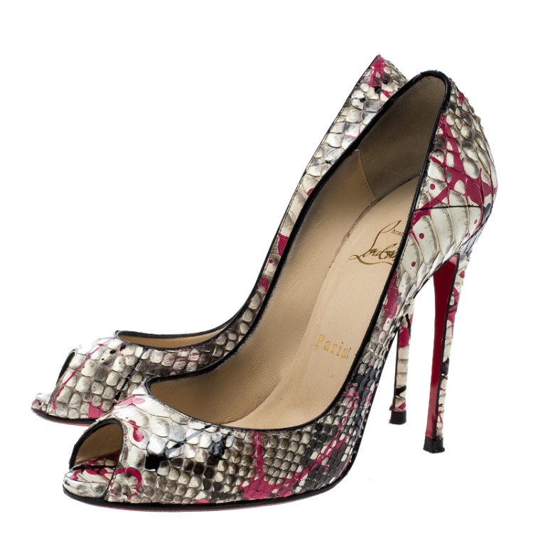 Pre Owned Christian Louboutin Multicolor Painted Splatter Python Peep Toe Pumps Size 37