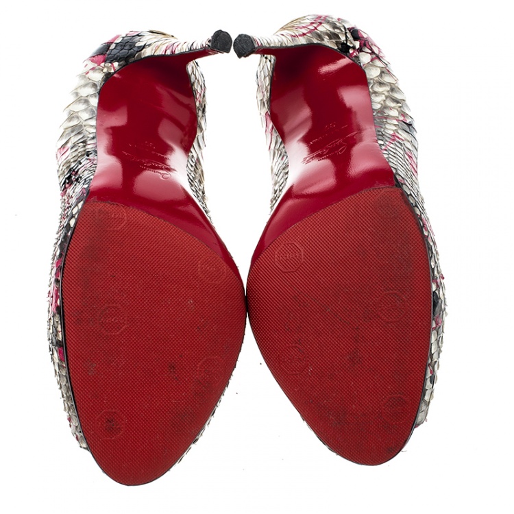 Pre Owned Christian Louboutin Multicolor Painted Splatter Python Peep Toe Pumps Size 37