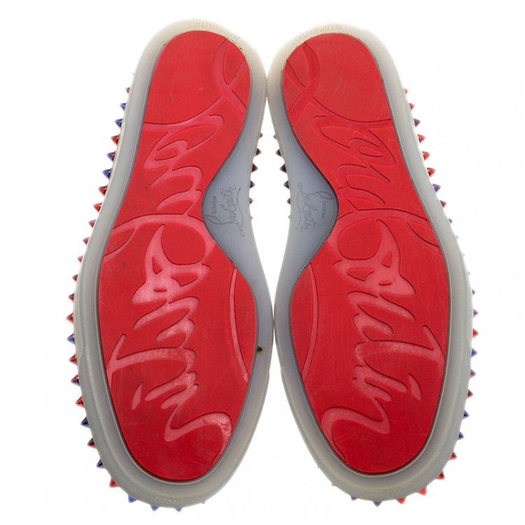 Pre Owned Christian Louboutin Ombrè Glitter Patent Leather Spike Pik Boat Slip On Sneakers Size 37.5
