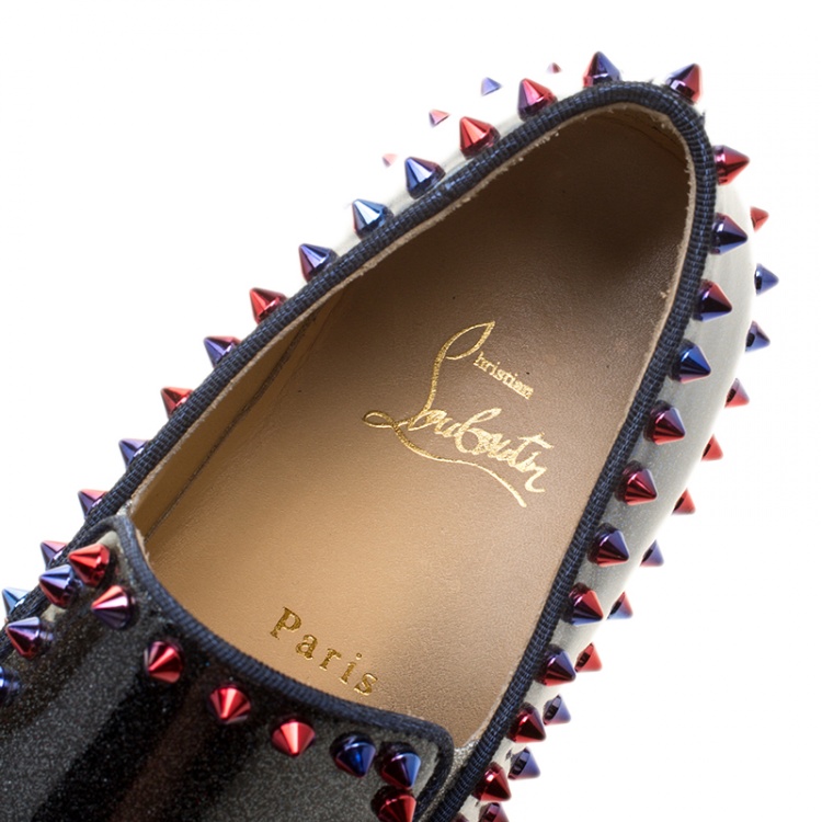 Pre Owned Christian Louboutin Ombrè Glitter Patent Leather Spike Pik Boat Slip On Sneakers Size 37.5