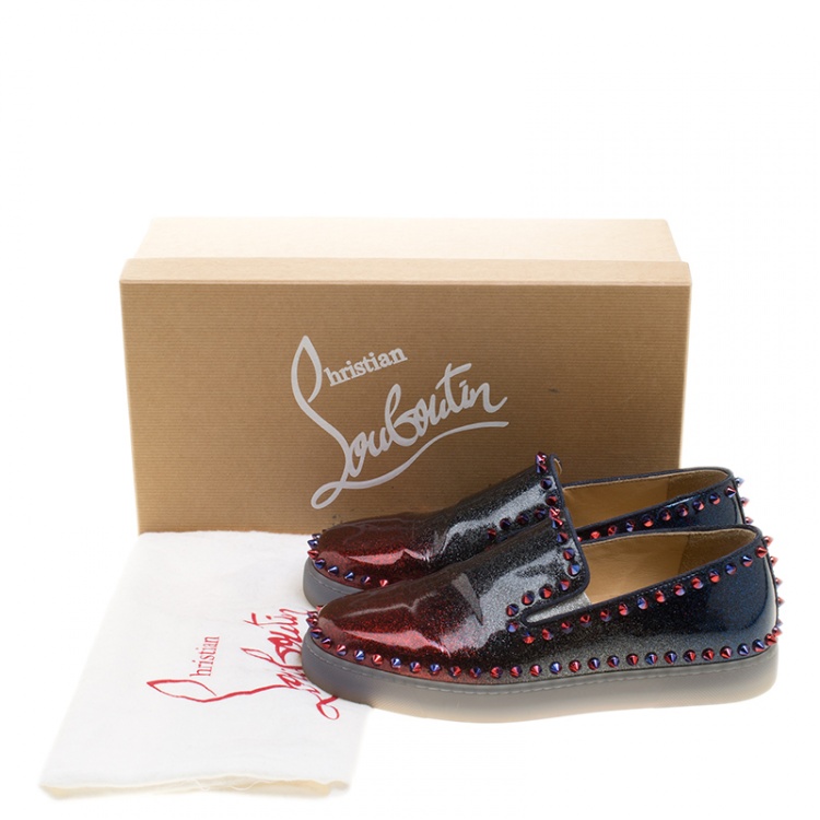 Pre Owned Christian Louboutin Ombrè Glitter Patent Leather Spike Pik Boat Slip On Sneakers Size 37.5