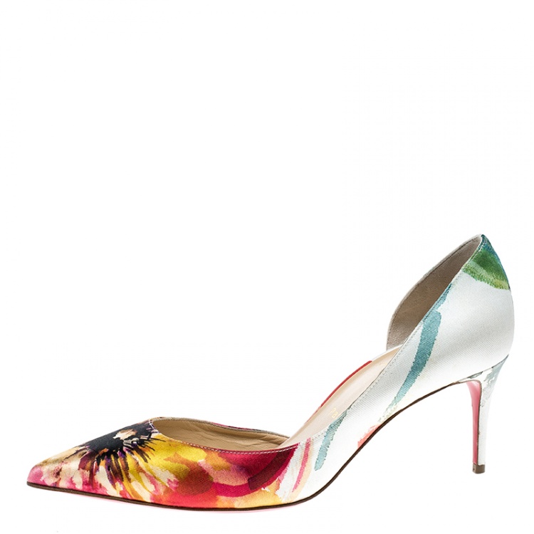 Pre Owned Christian Louboutin Multicolor Floral Printed Satin Iriza D'orsay Pumps Size 37