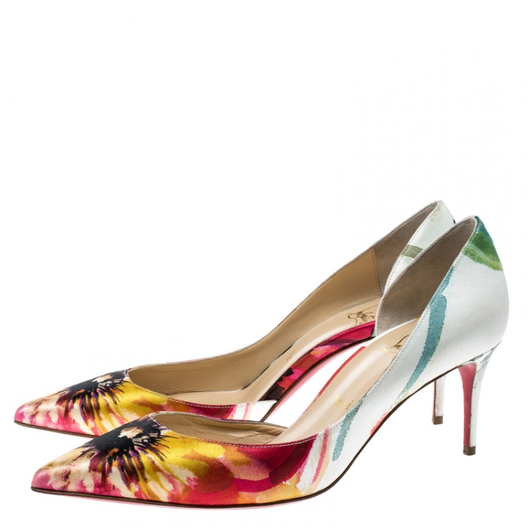 Pre Owned Christian Louboutin Multicolor Floral Printed Satin Iriza D'orsay Pumps Size 37