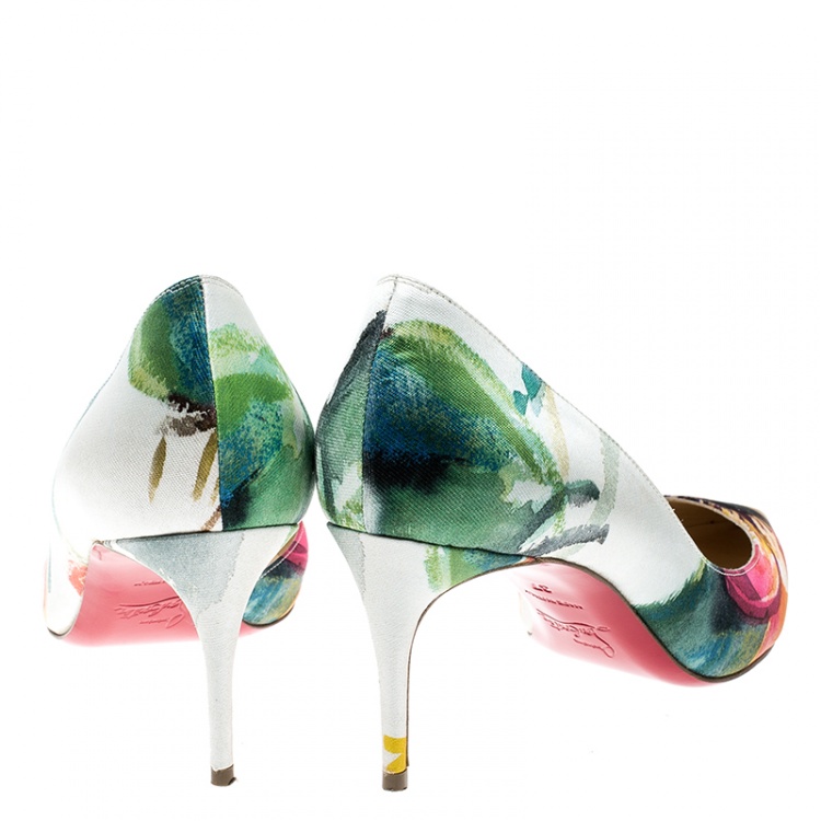Pre Owned Christian Louboutin Multicolor Floral Printed Satin Iriza D'orsay Pumps Size 37