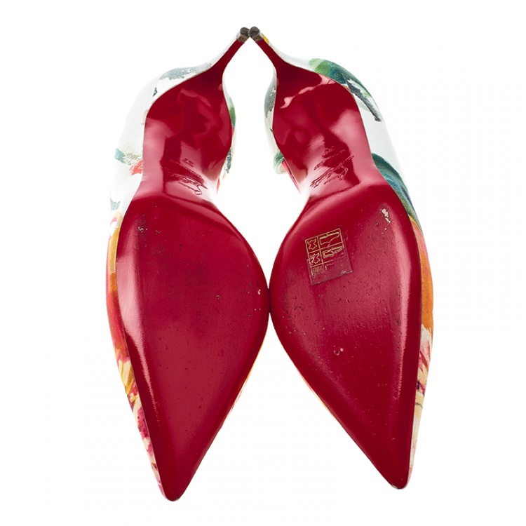 Pre Owned Christian Louboutin Multicolor Floral Printed Satin Iriza D'orsay Pumps Size 37