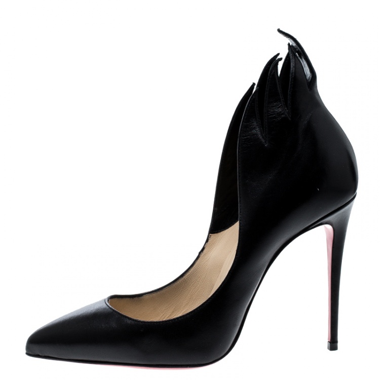 Pre Owned Christian Louboutin Black Leather Victorina Flame Pumps Size 37