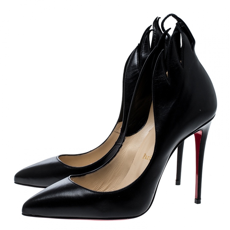 Pre Owned Christian Louboutin Black Leather Victorina Flame Pumps Size 37