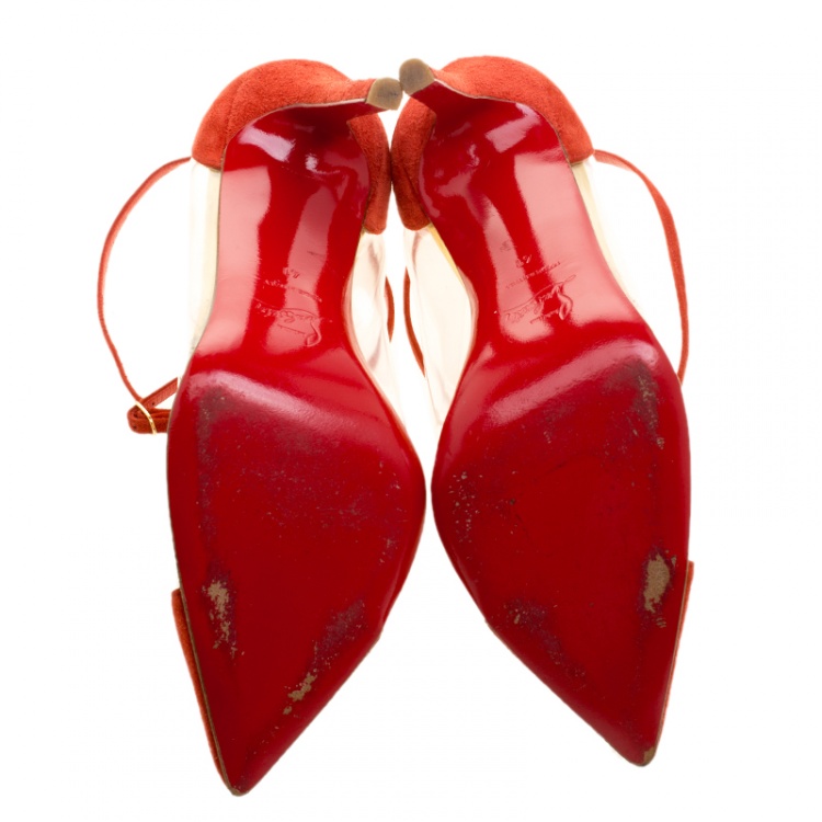 Pre Owned Christian Louboutin Red Suede and PVC Ankle Strap Sandals Size 41